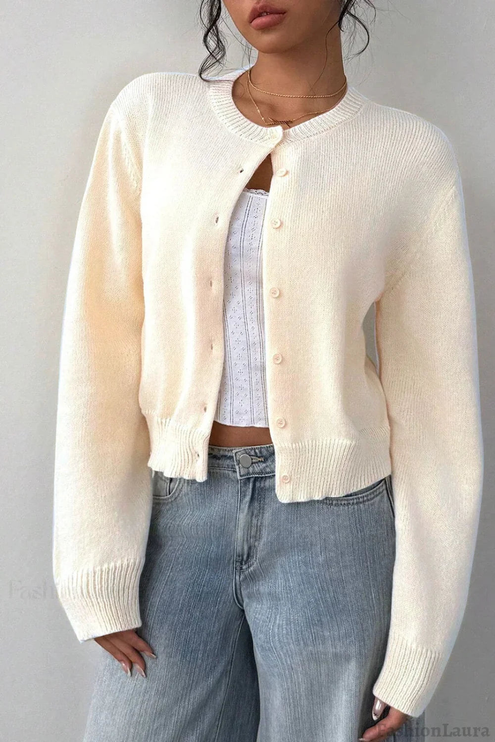 Lightweight Round Neck Button Cardigan