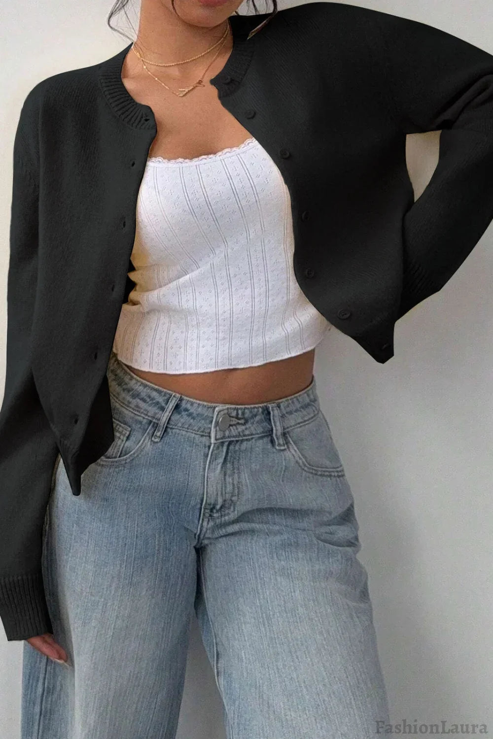 Lightweight Round Neck Button Cardigan