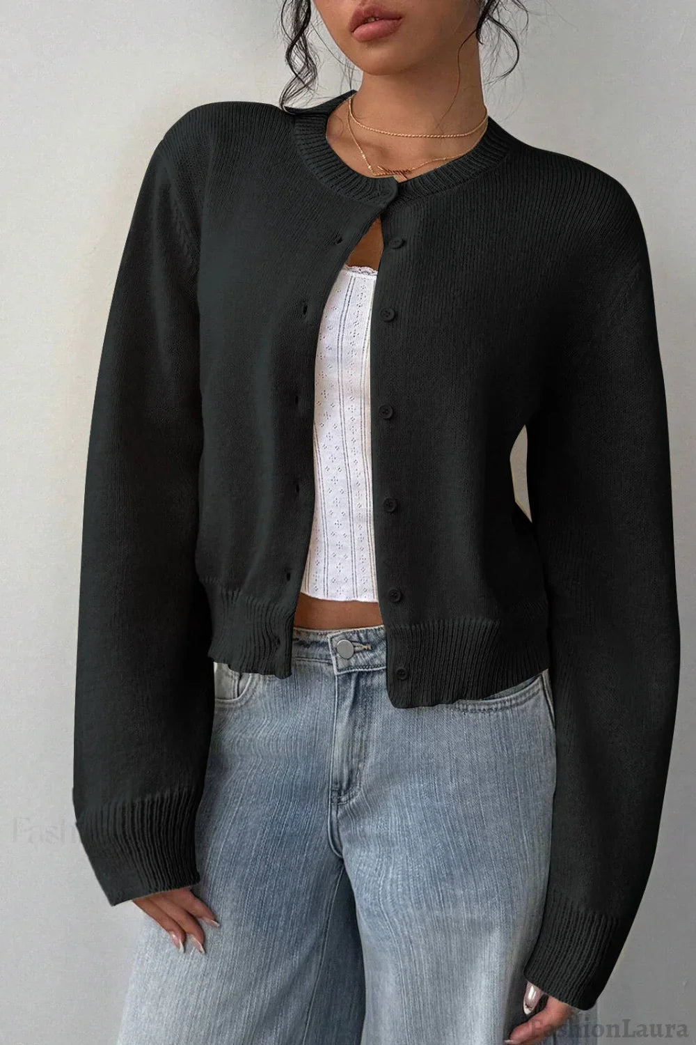 Lightweight Round Neck Button Cardigan