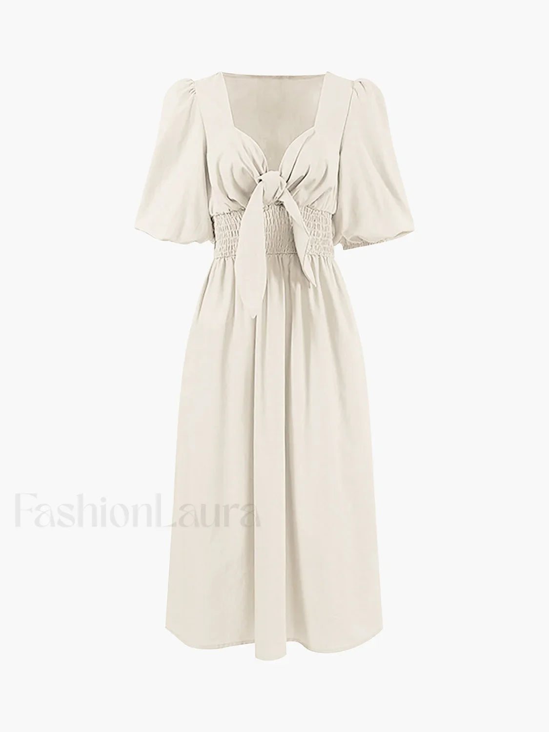 Linen Cotton Front Trendy Tie Midi Dress
