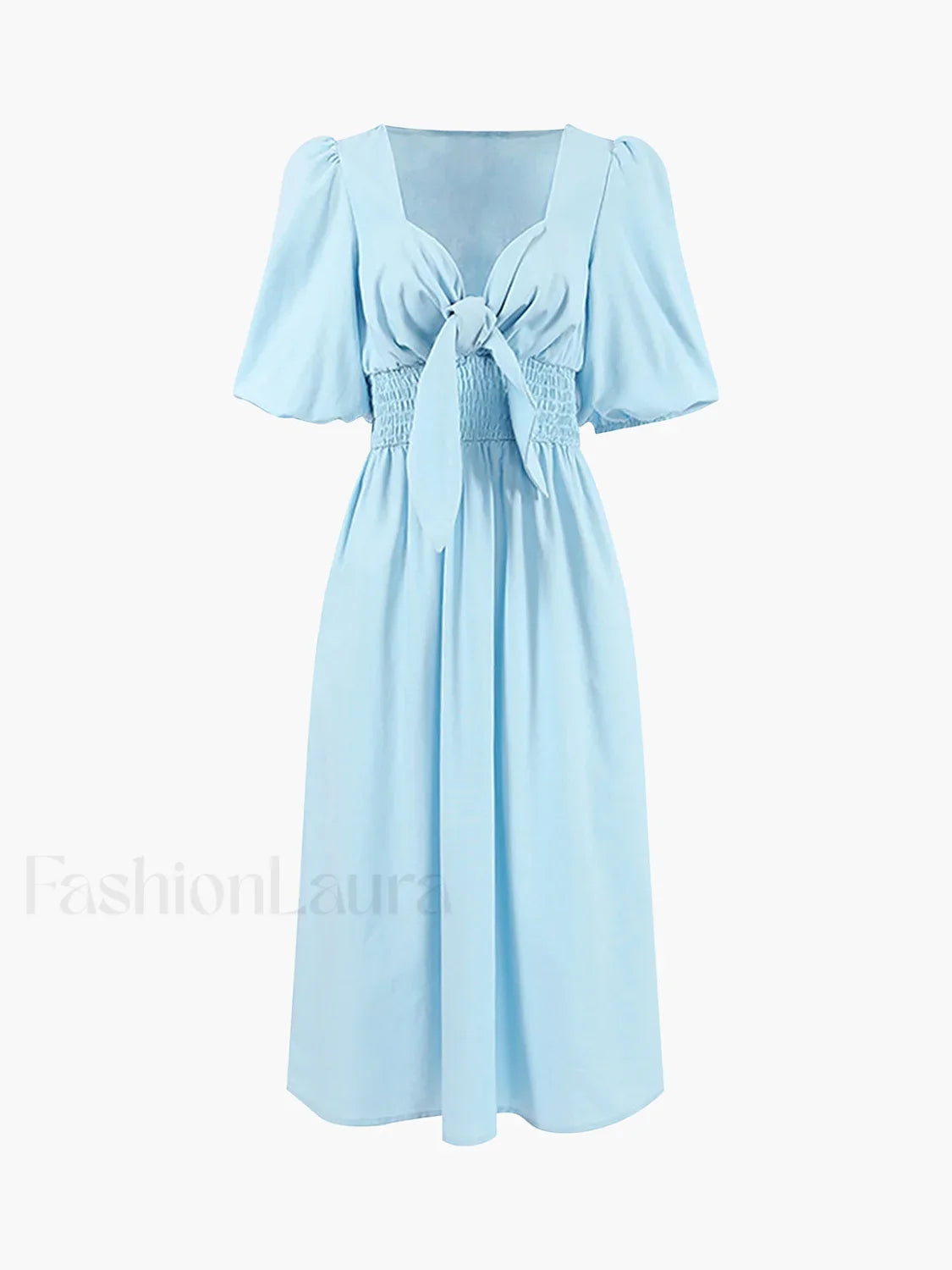 Linen Cotton Front Trendy Tie Midi Dress