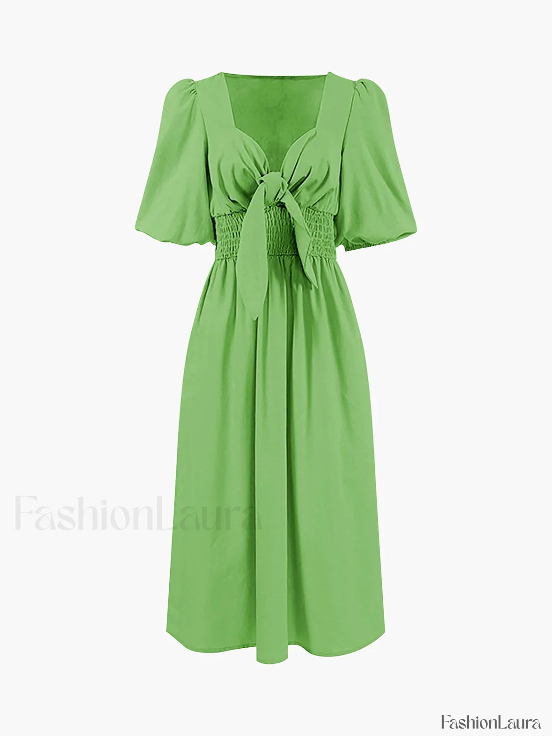 Linen Cotton Front Trendy Tie Midi Dress
