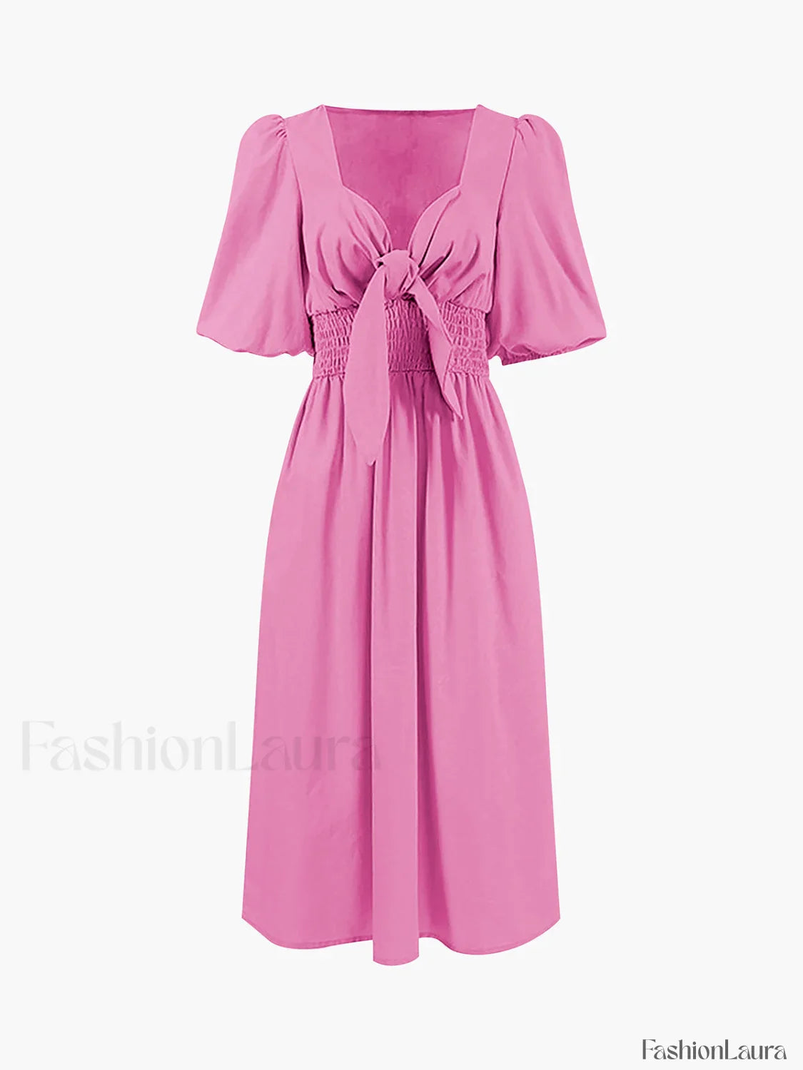 Linen Cotton Front Trendy Tie Midi Dress