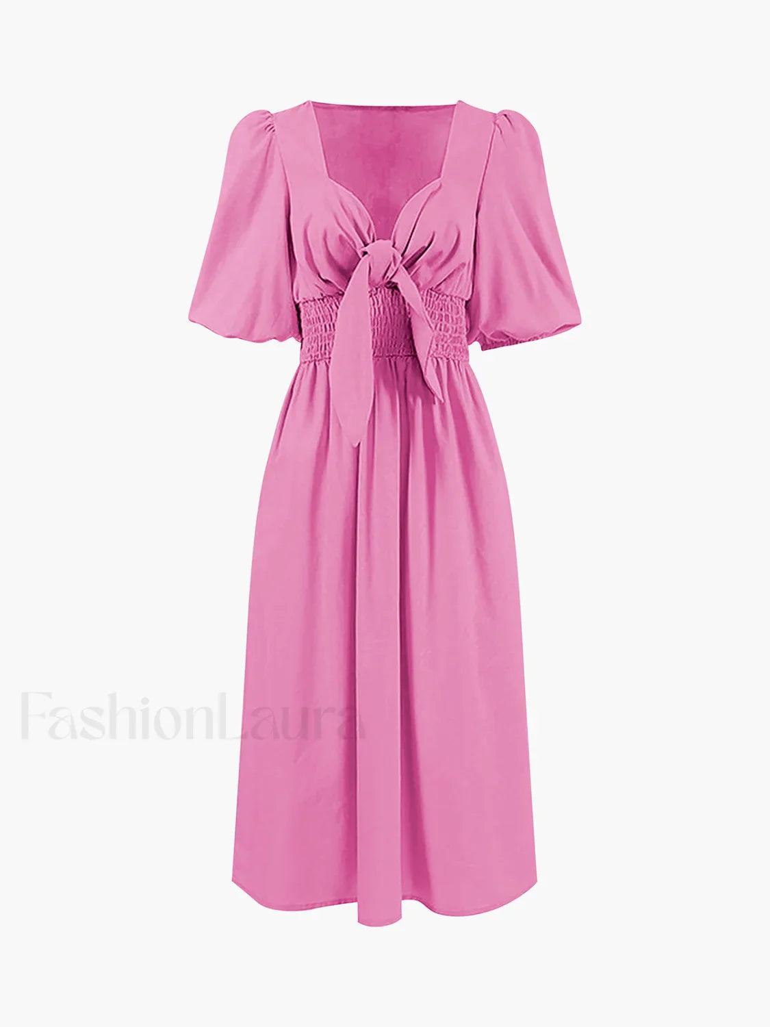 Linen Cotton Front Trendy Tie Midi Dress Pink / XS Dresses