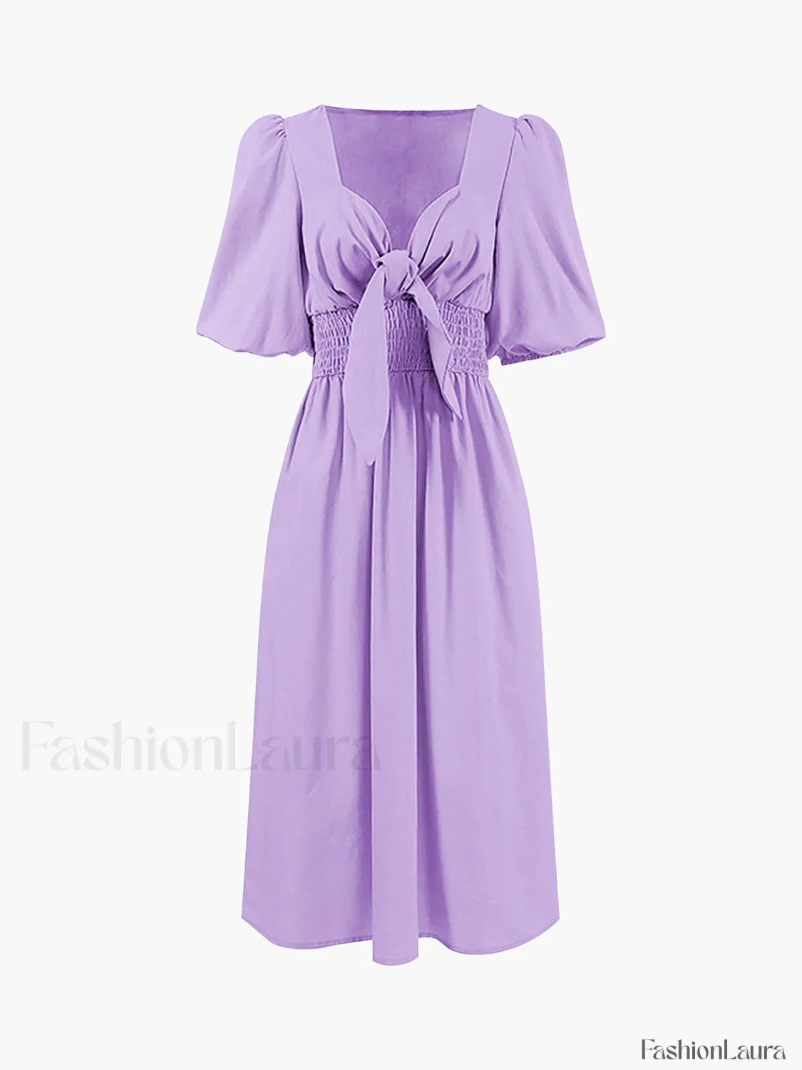 Linen Cotton Front Trendy Tie Midi Dress