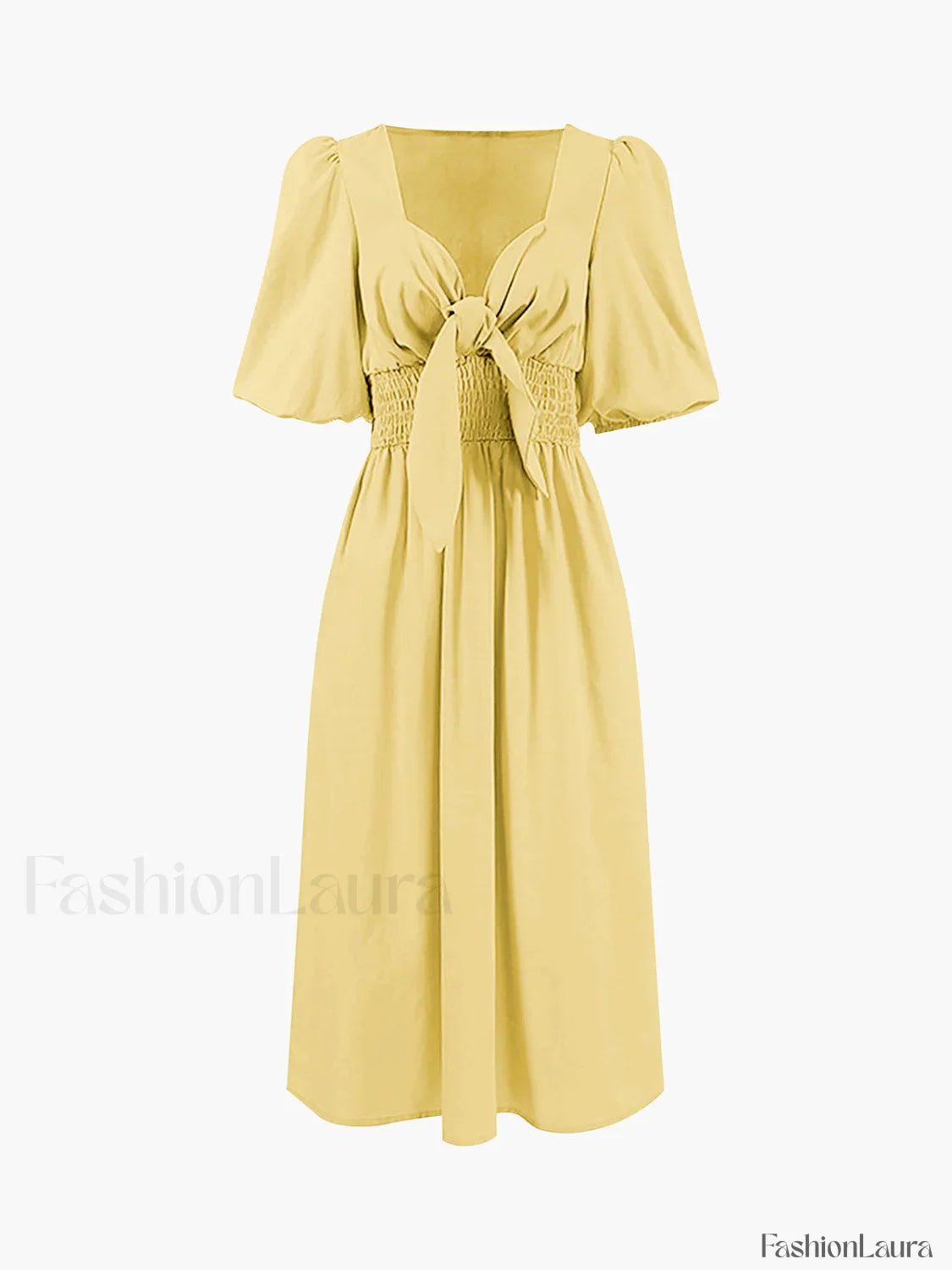 Linen Cotton Front Trendy Tie Midi Dress