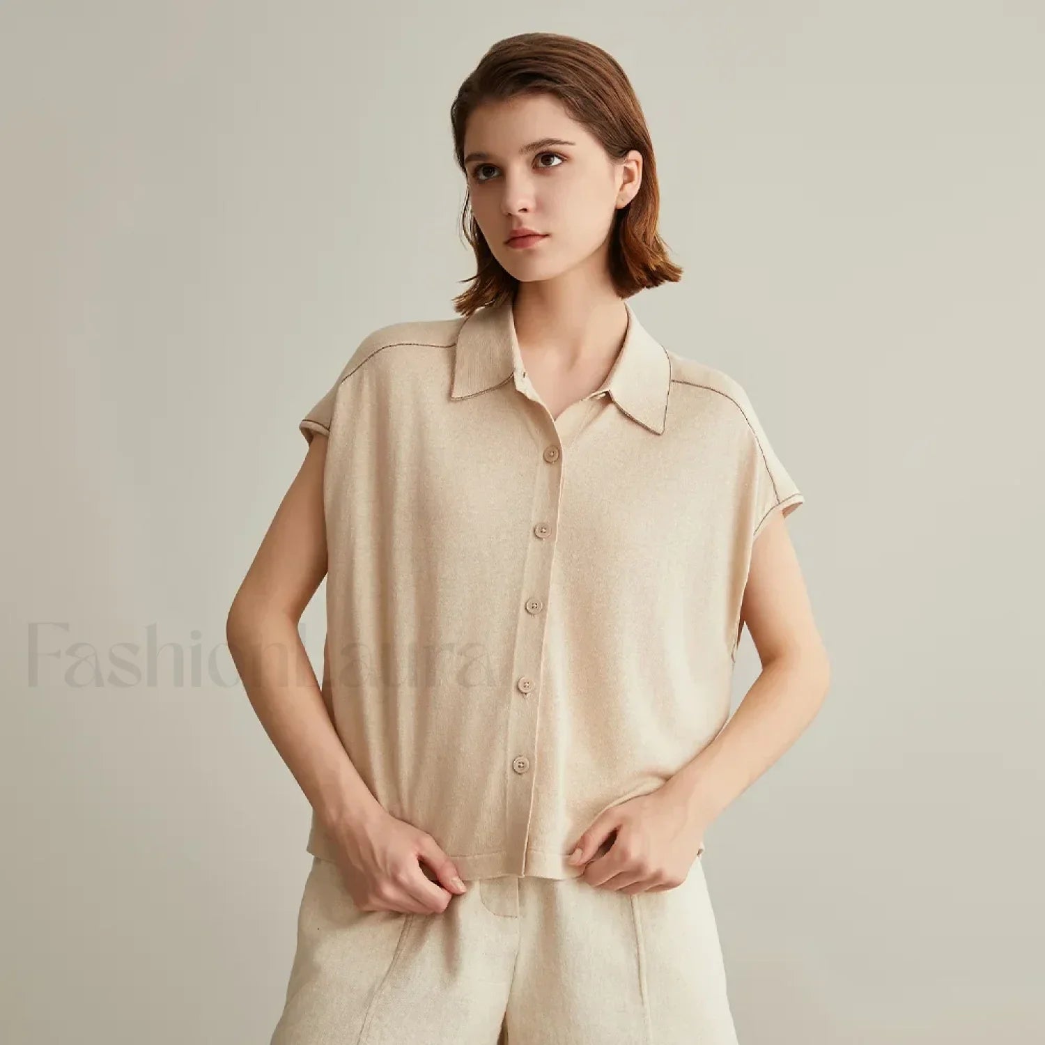 Linen Silk Polo Knitted Cardigan T-Shirt