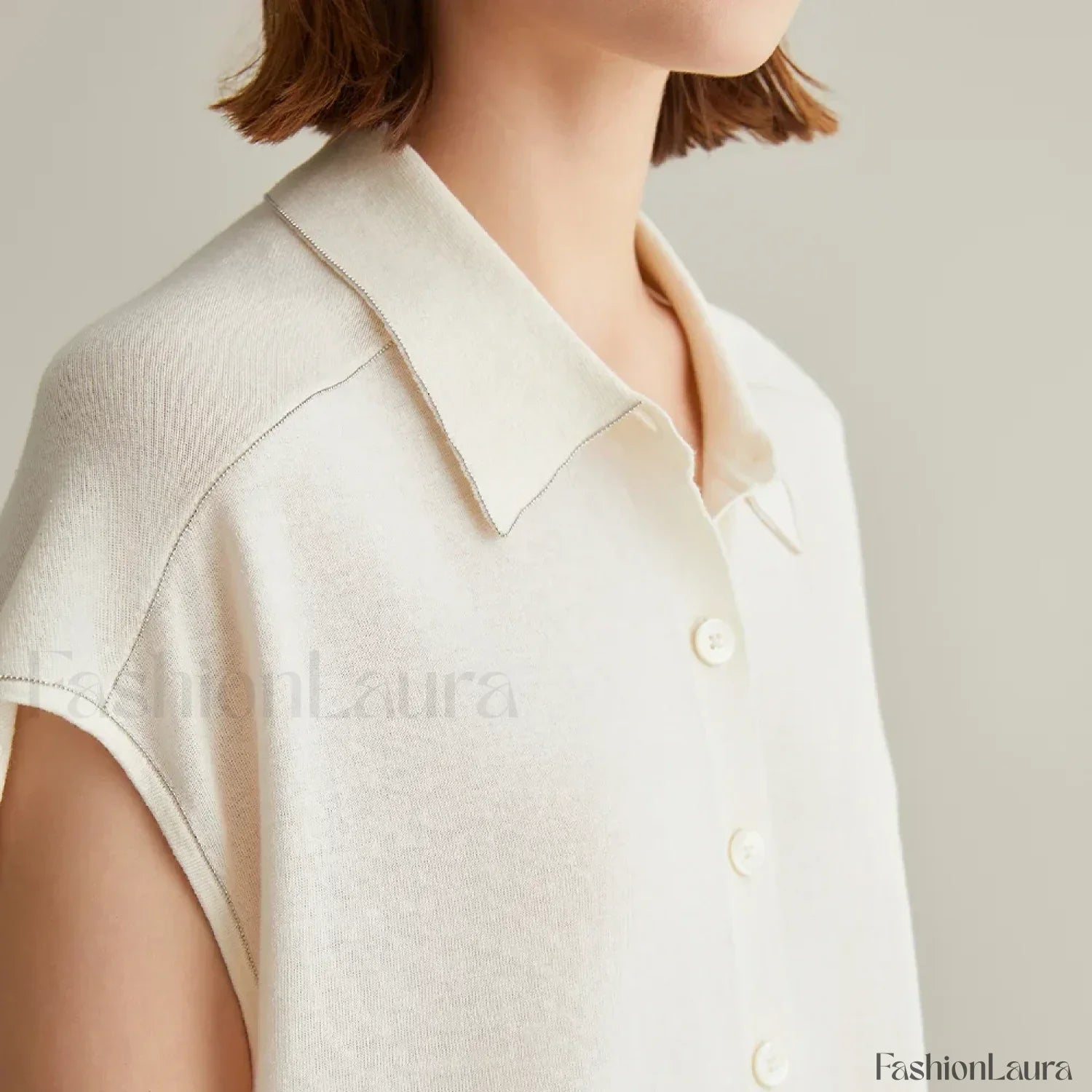 Linen Silk Polo Knitted Cardigan T-Shirt