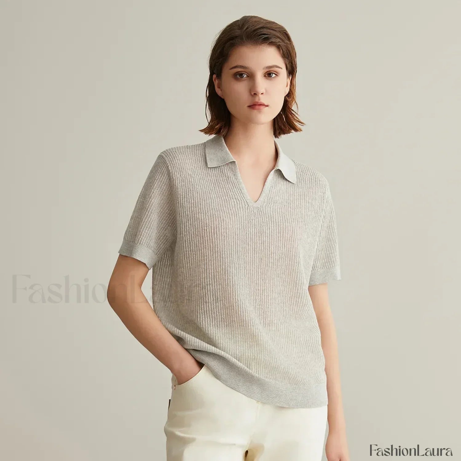 Linen Silk Polo Pullover Summer T-Shirt