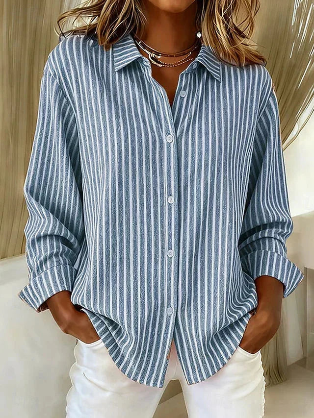 Collared Long Sleeve Striped Button Front Shirt