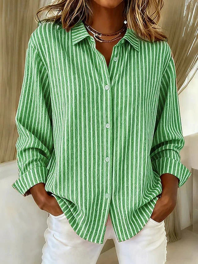 Collared Long Sleeve Striped Button Front Shirt