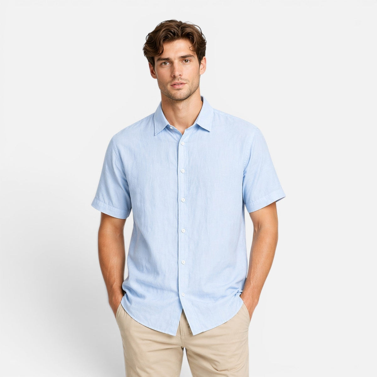 Men's Linen Short Sleeve Shirt Lightweight Breathable Button Up