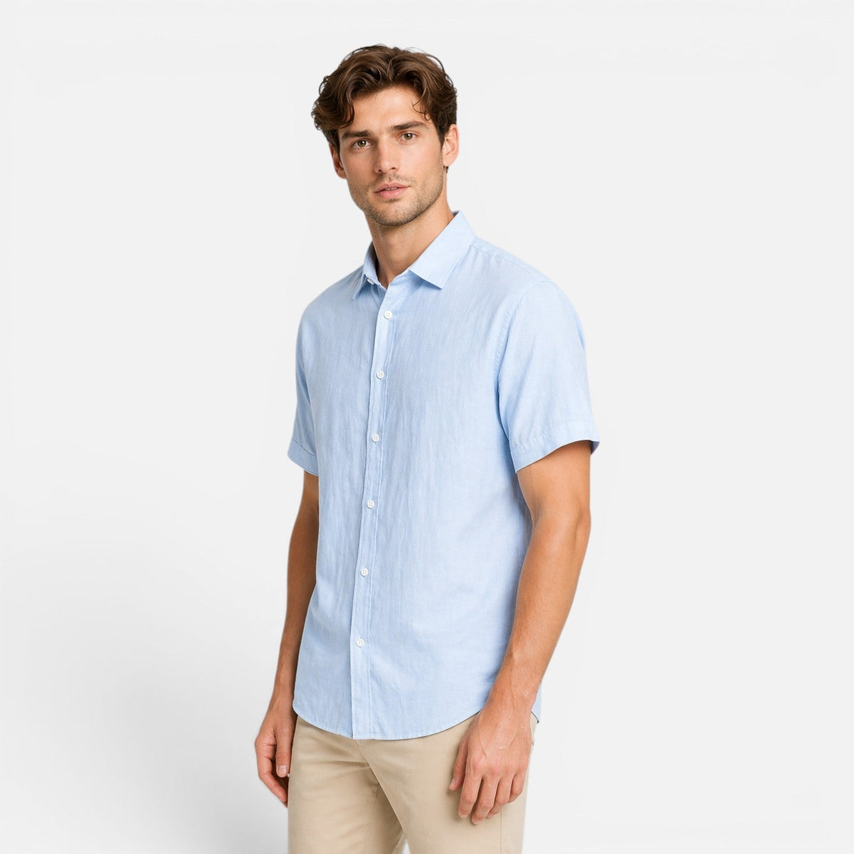 Men's Linen Short Sleeve Shirt Lightweight Breathable Button Up
