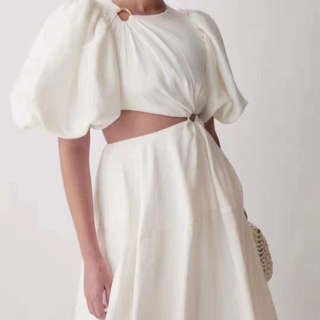 Lizette Lantern Sleeves Cut Out Solid Dress