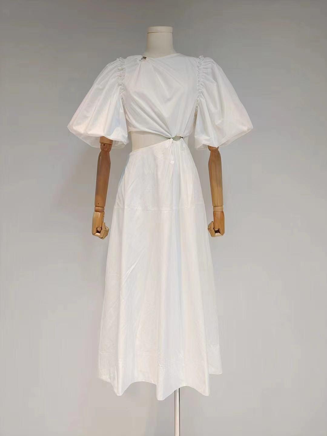 Lizette Lantern Sleeves Cut Out Solid Dress