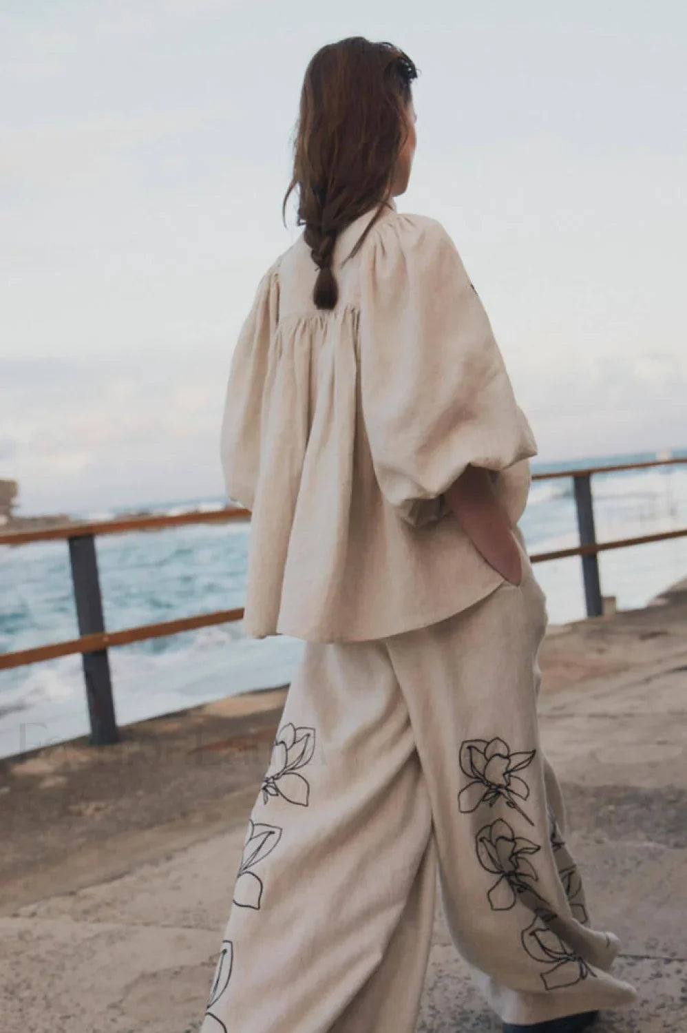 Lola Linen Embroidery Charming Shirt + Pants Set