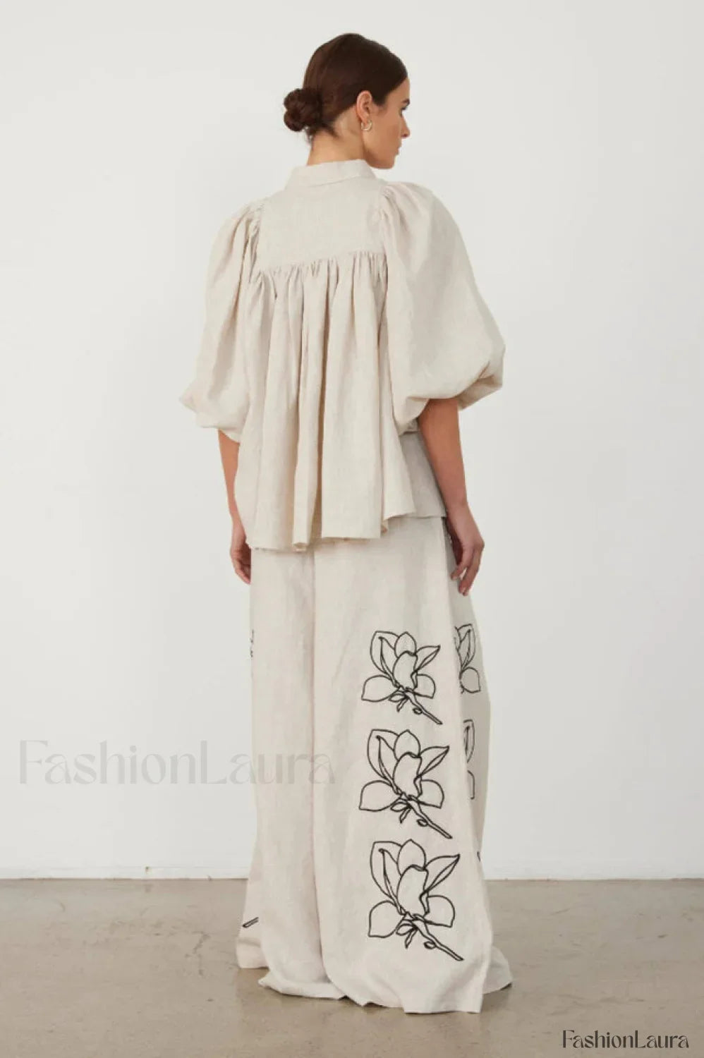 Lola Linen Embroidery Charming Shirt + Pants Set