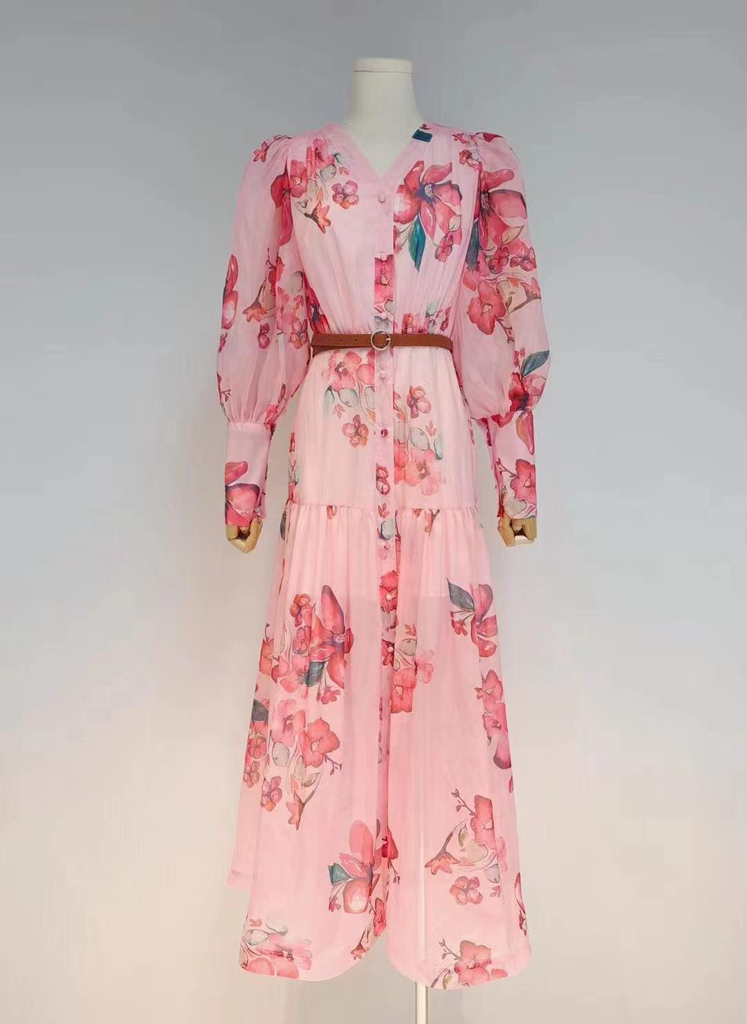 Lona Button Down Floral Chiffon Dress