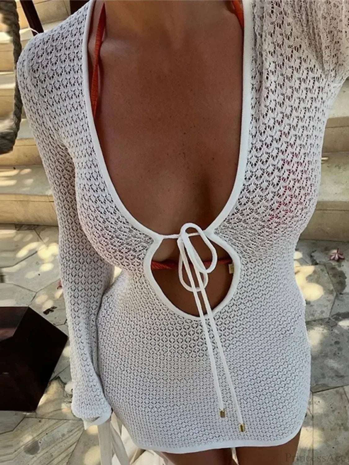 Long Flare-Sleeve Lace Mini Dress - View 6