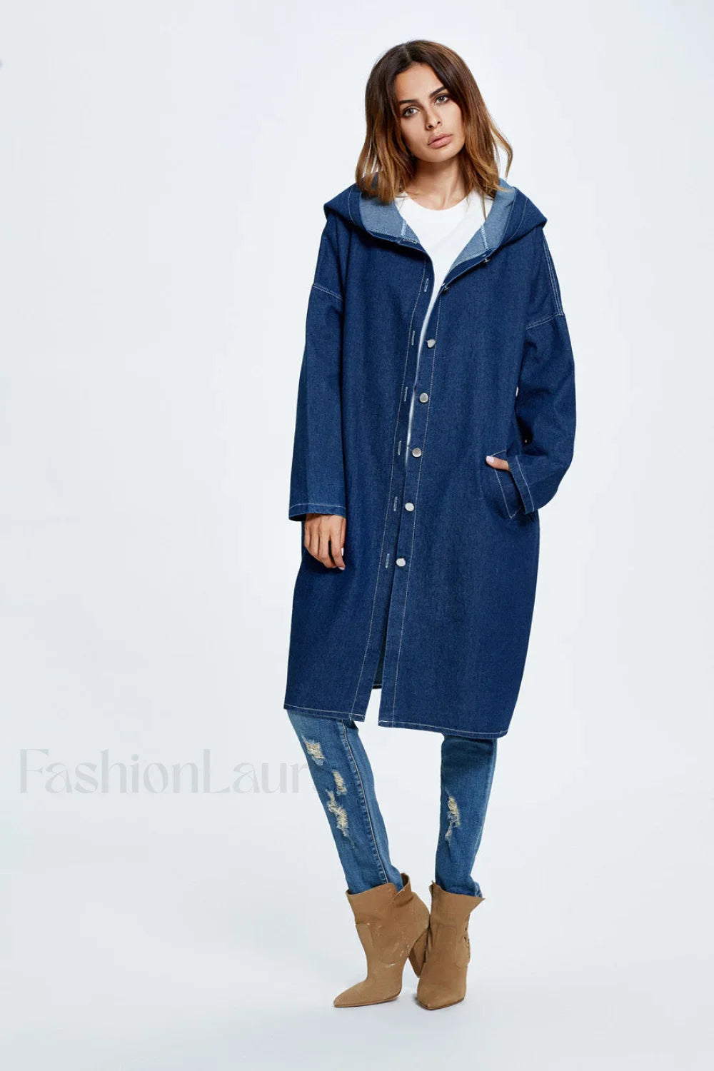 Long Hooded Denim Coat