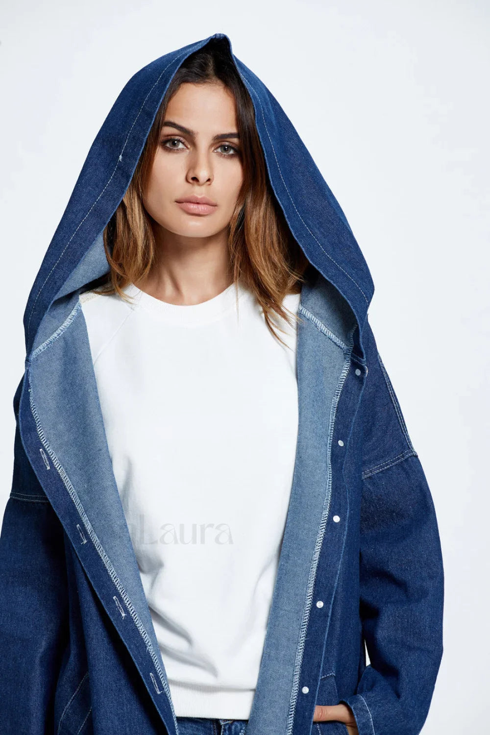 Long Hooded Denim Coat