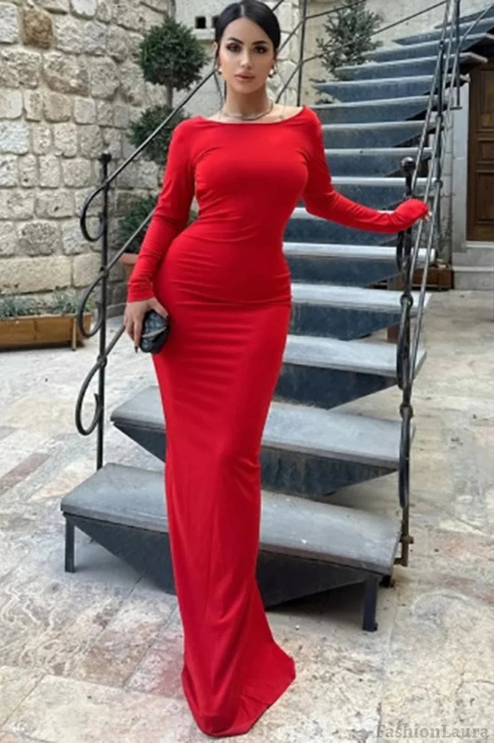 Long Sleeve Backless Bodycon Formal Dress