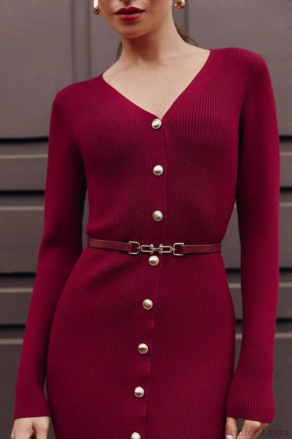 Long Sleeve Button Sweater Dress