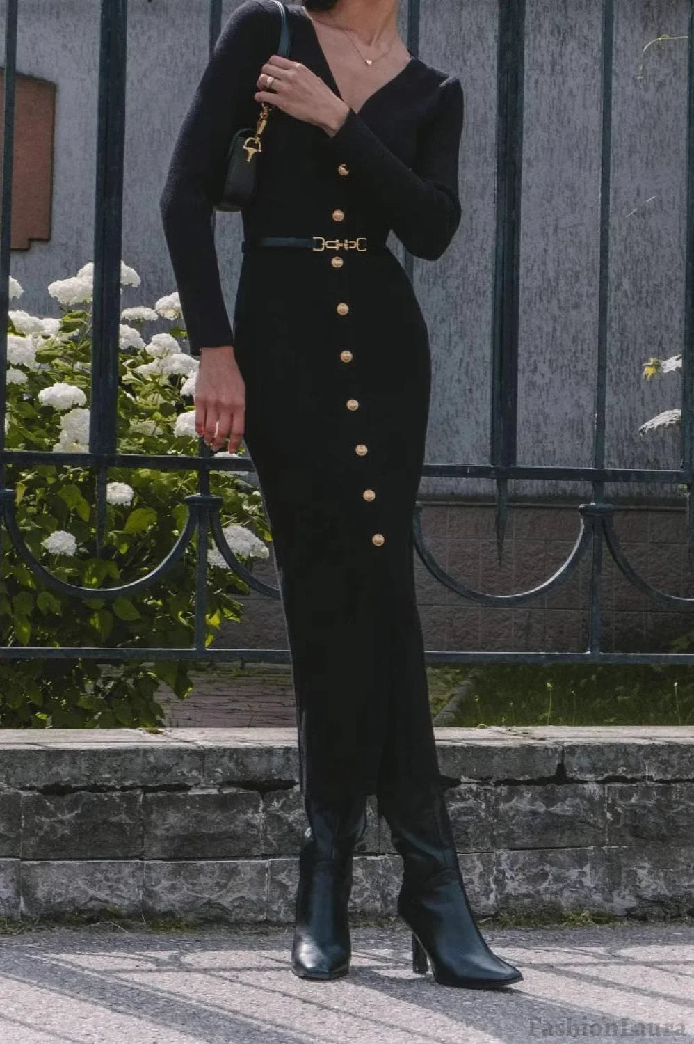 Long Sleeve Button Sweater Dress