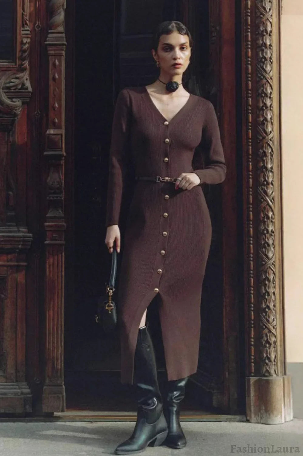 Long Sleeve Button Sweater Dress