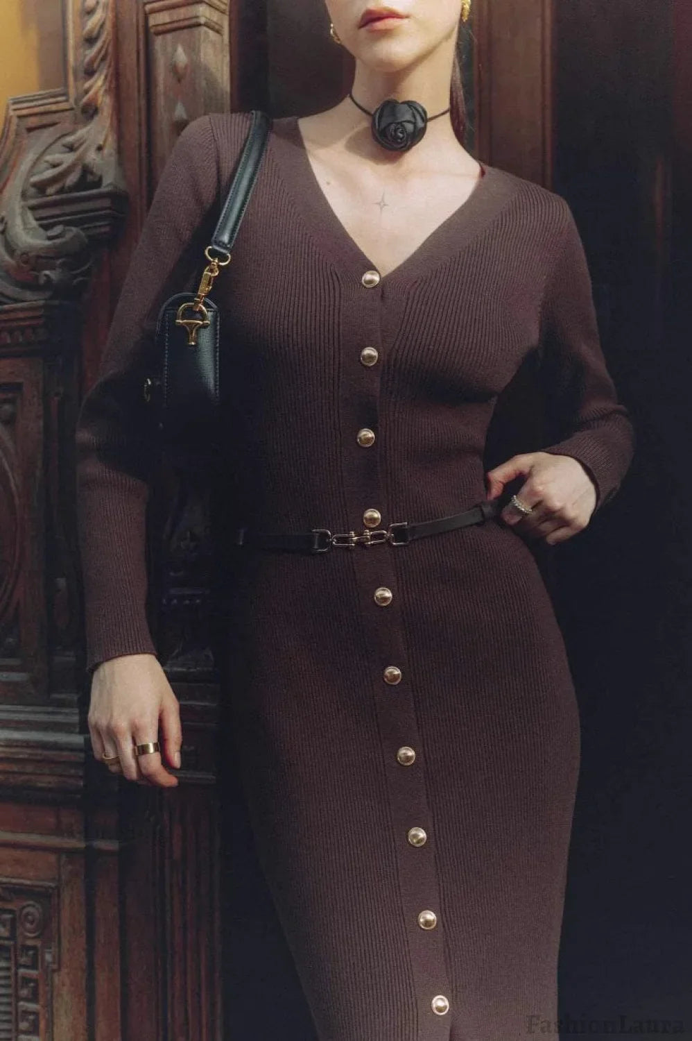 Long Sleeve Button Sweater Dress