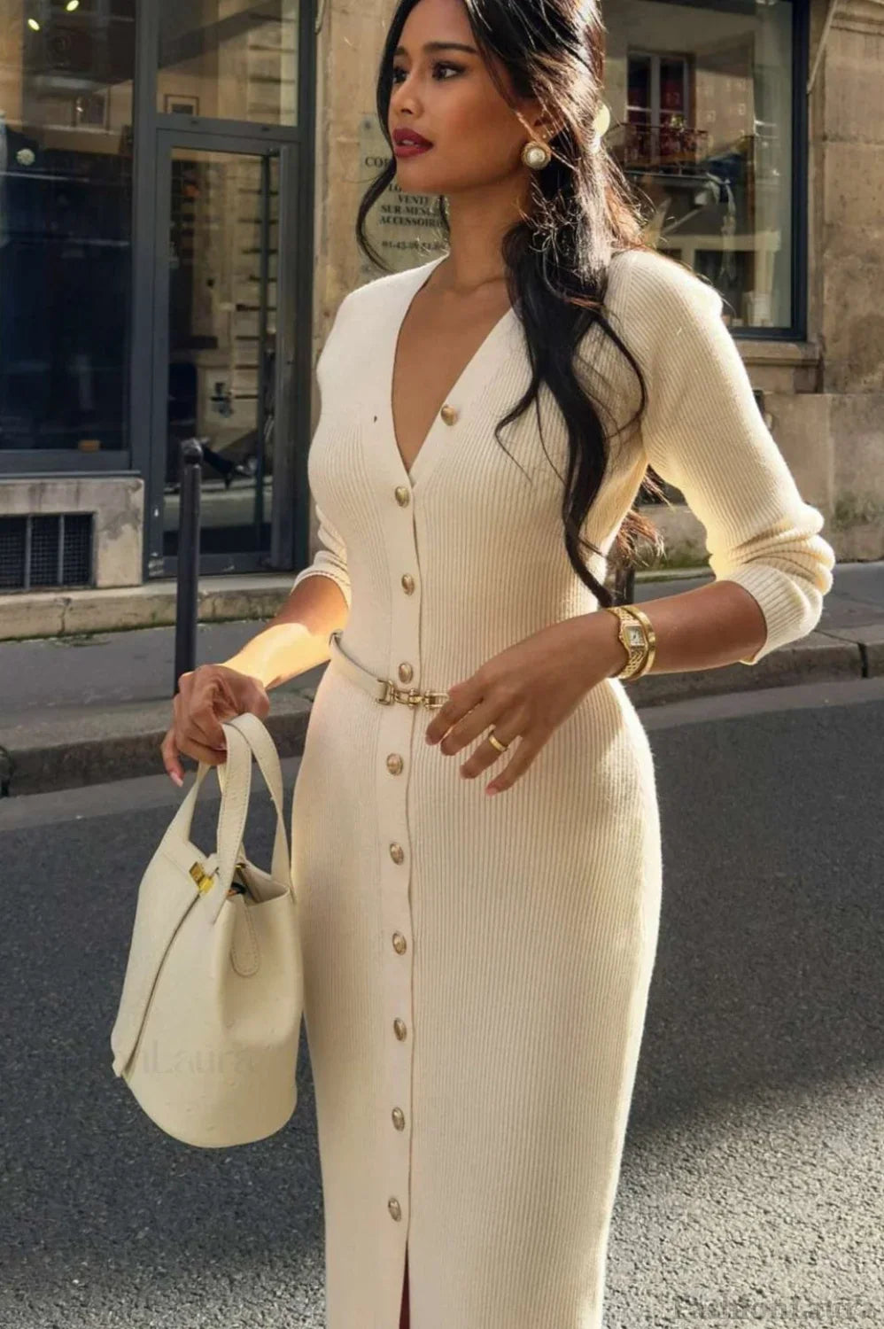 Long Sleeve Button Sweater Dress