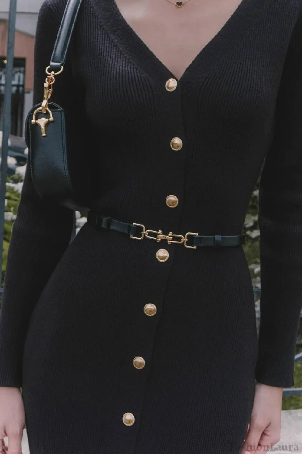Long Sleeve Button Sweater Dress S / Black