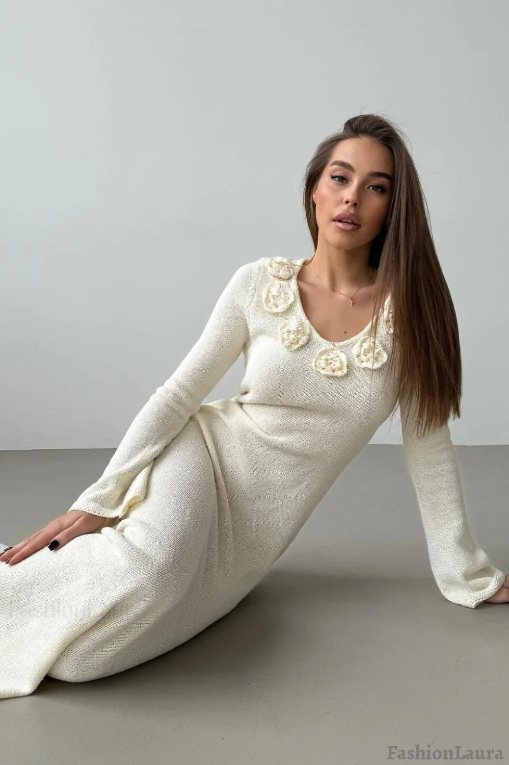 Long Sleeve Floral Maxi Sweater Dress