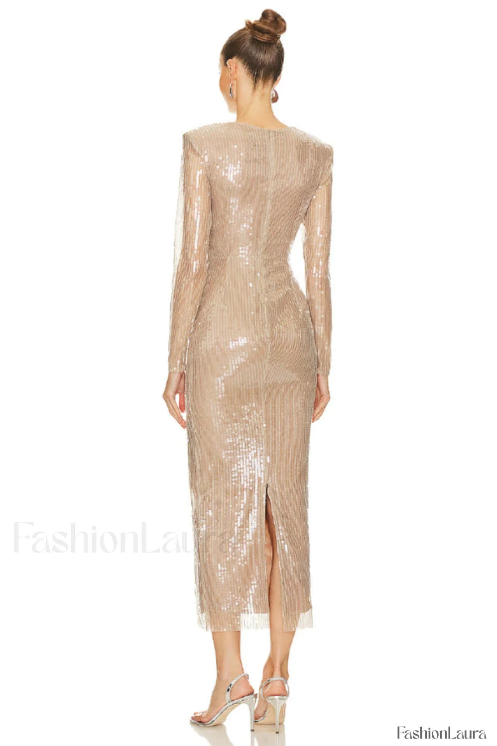 Long Sleeve Flower Charming Sequin Midi Dress