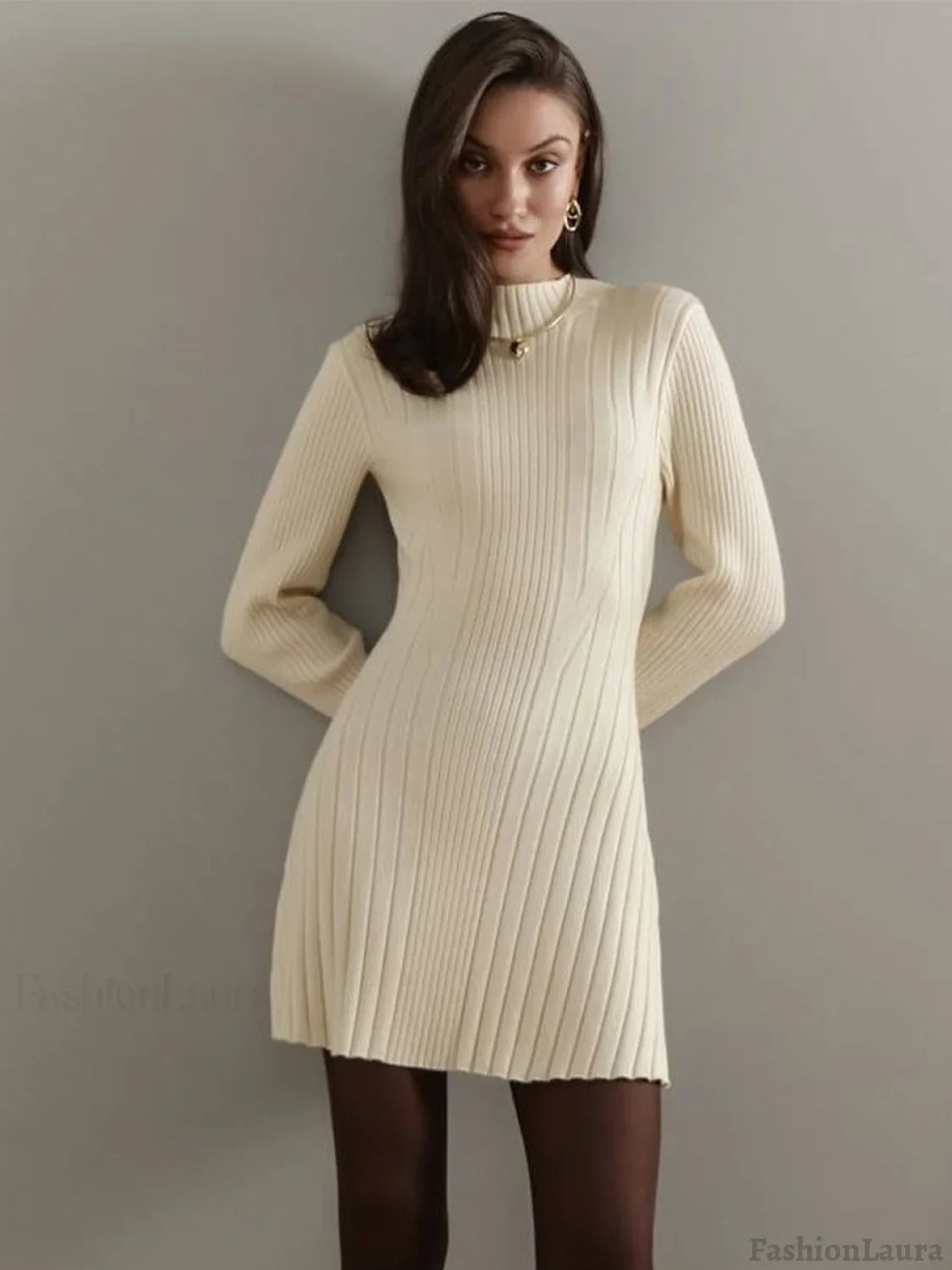 Long Sleeve High Neck Sweater Dress