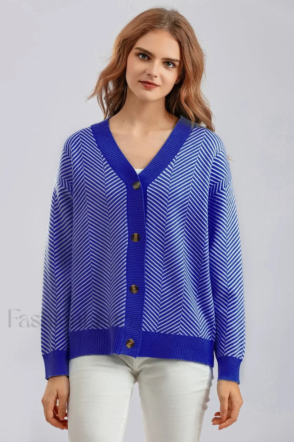 Long Sleeve Loose Knit Cardigan Sweater One Size / Dark Blue