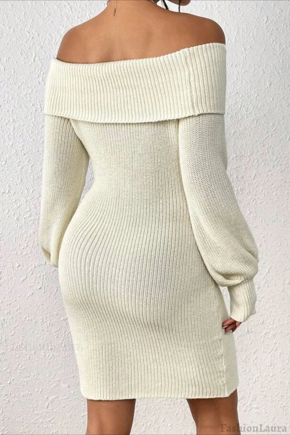 Long Sleeve Off Shoulder Slim Fit Knit Sweater Dress
