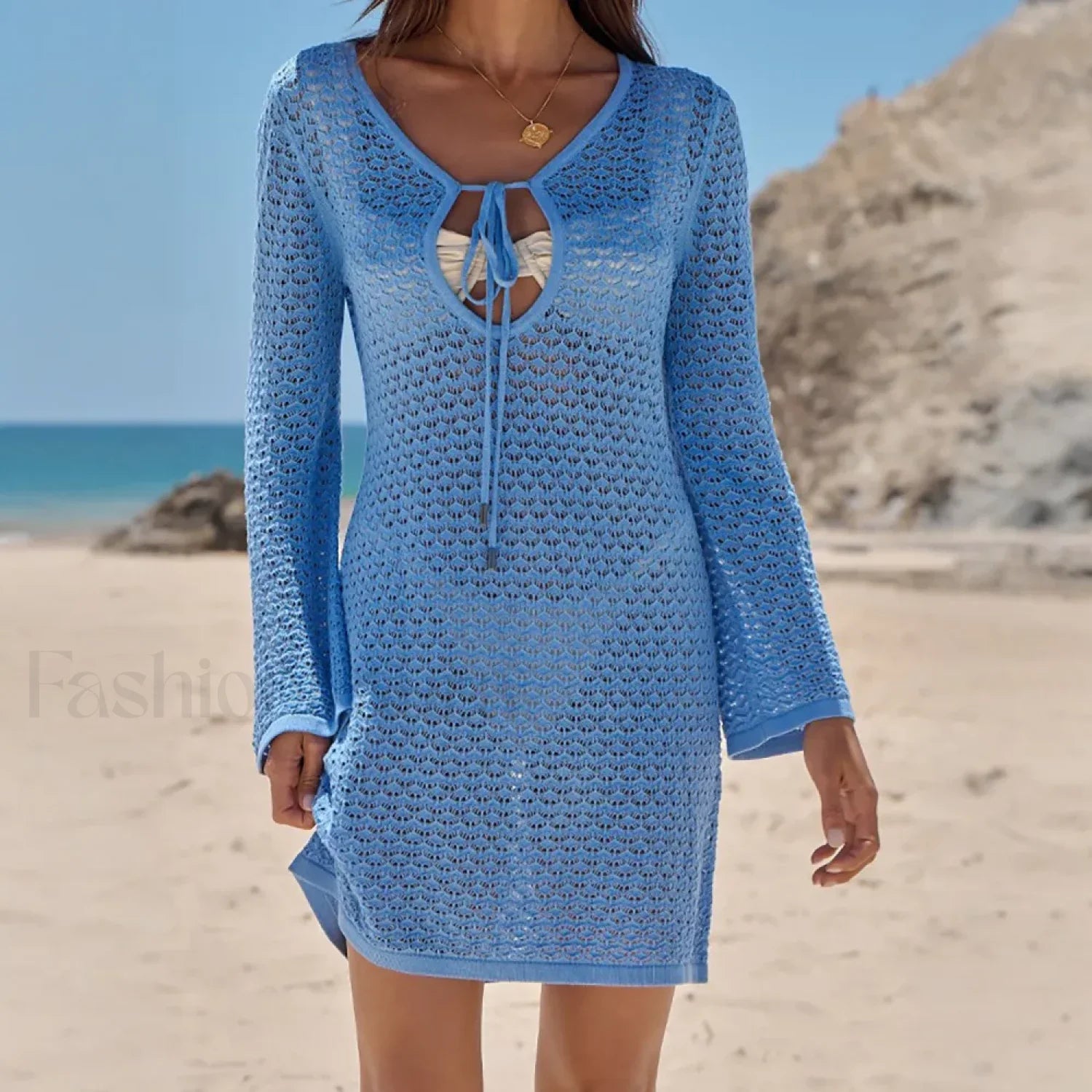 Long Sleeve Shirt Beach Cover Up Blue / S