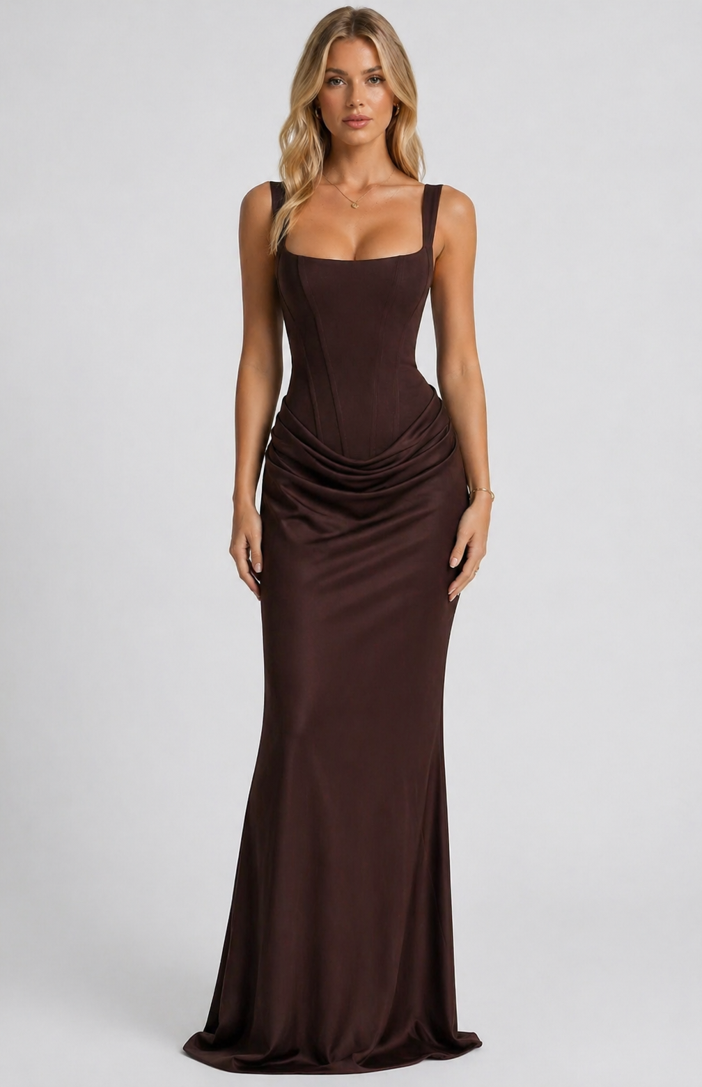 Women's Square Neck Corset Maxi Dress – Formal Evening Dress