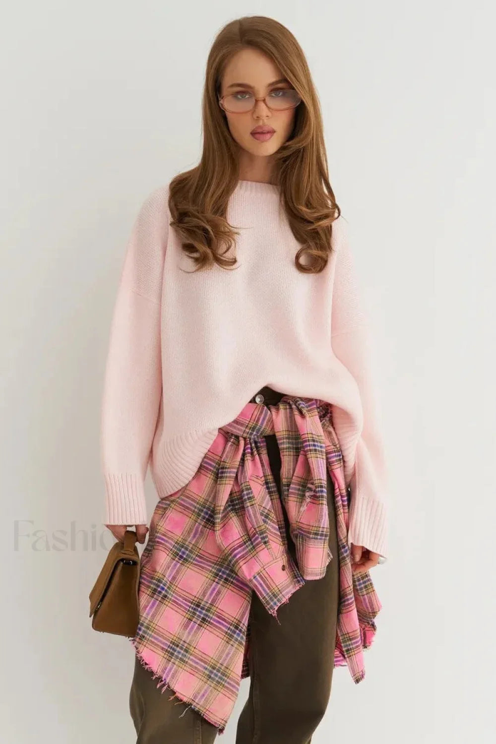 Loose Basic Knit Pullover Sweater Pink / M