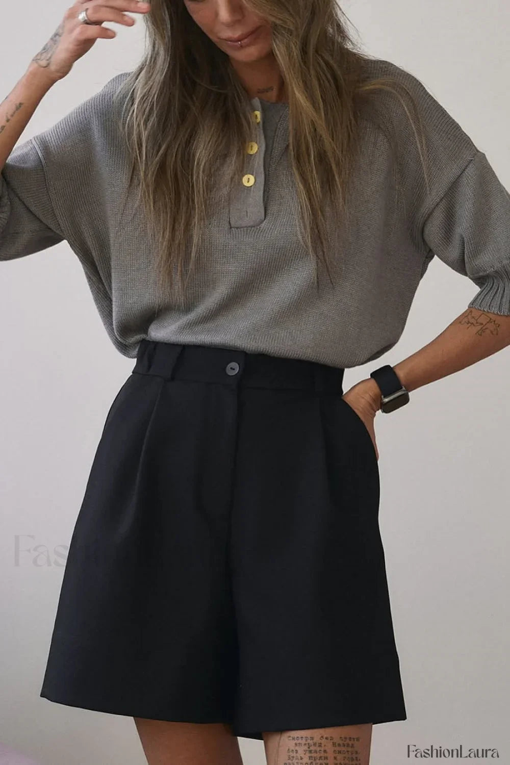 Loose Fit Buttoned Knit Polo Sweater