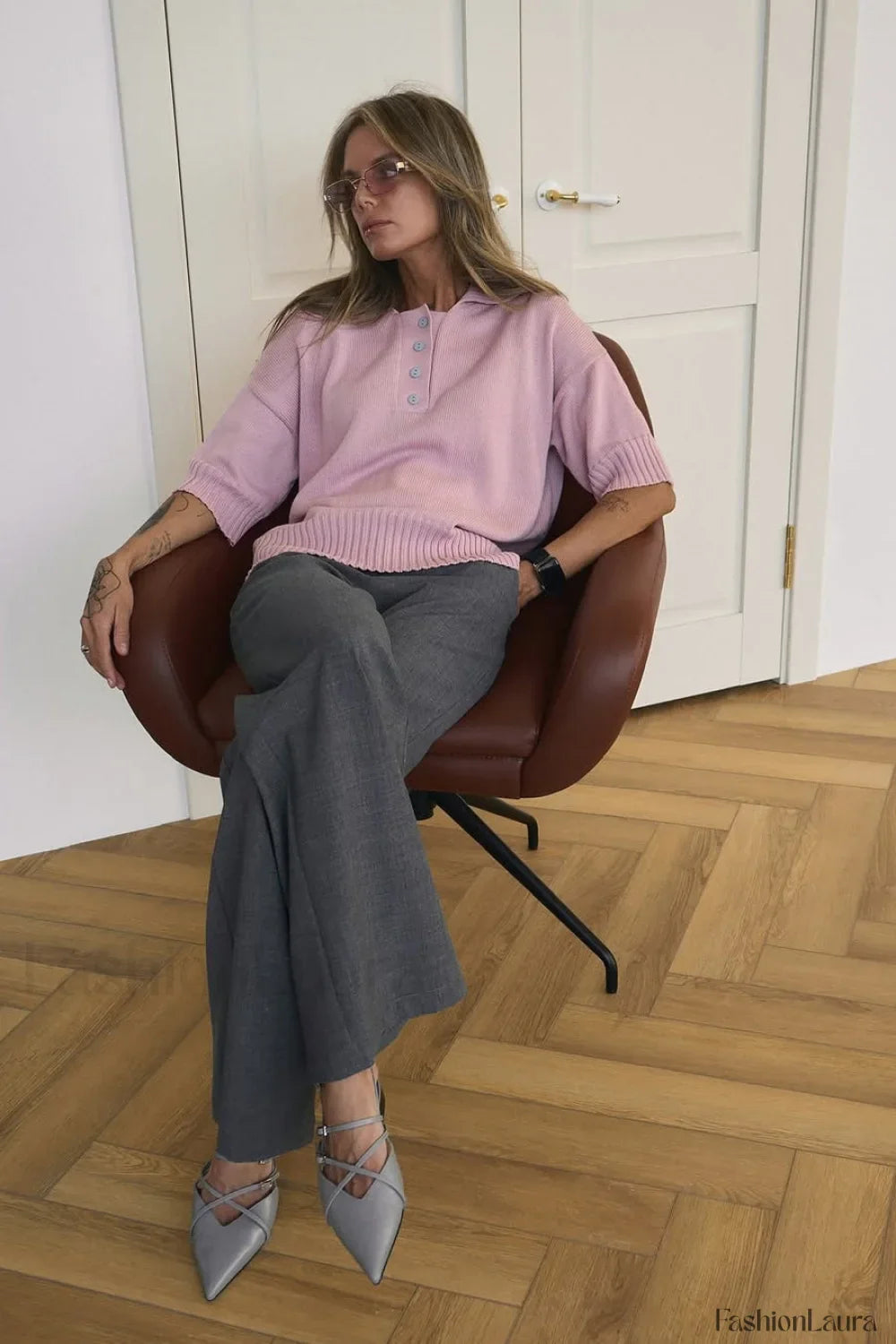 Loose Fit Buttoned Knit Polo Sweater