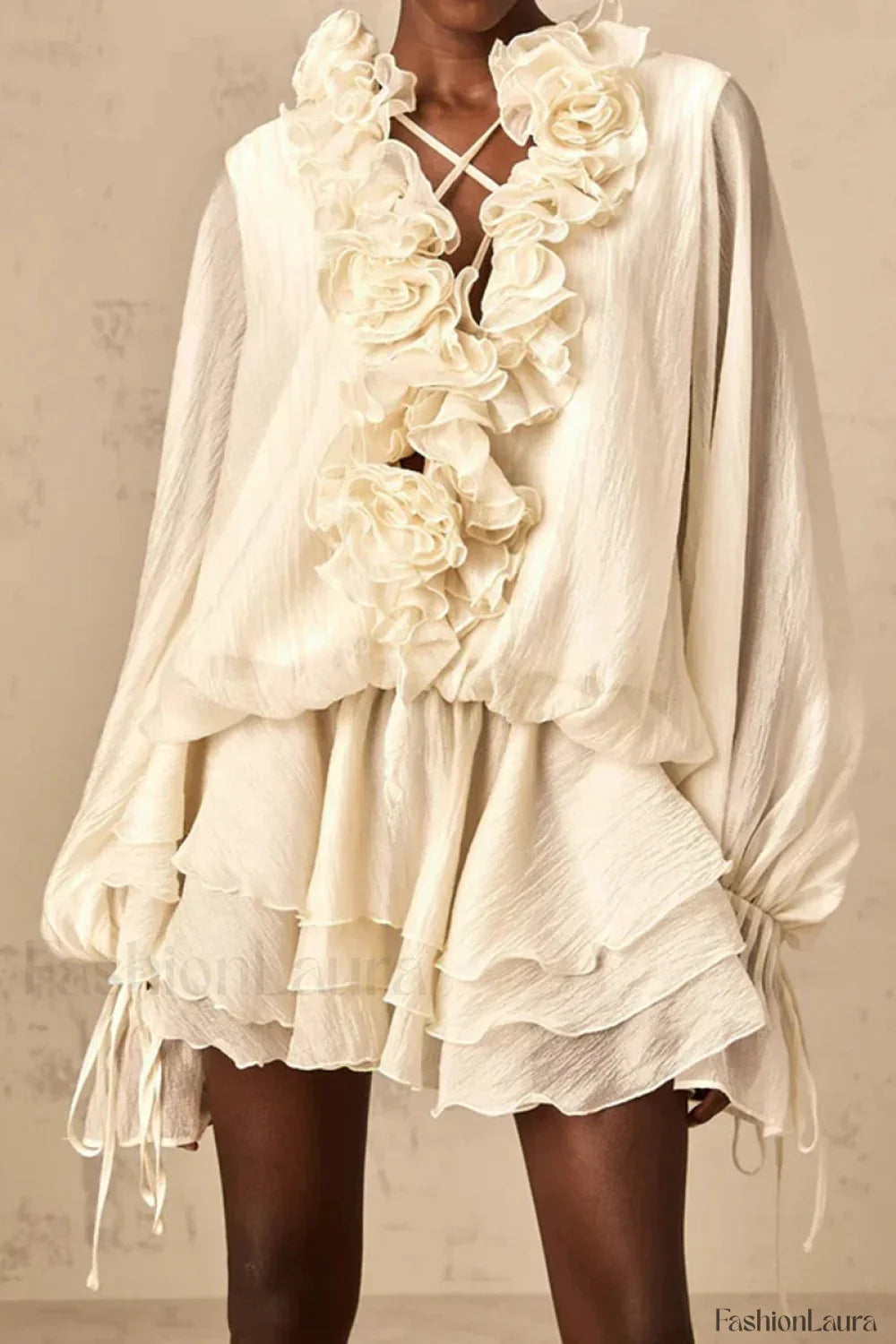 Loose Fit Folded Ruffle Boho Dress