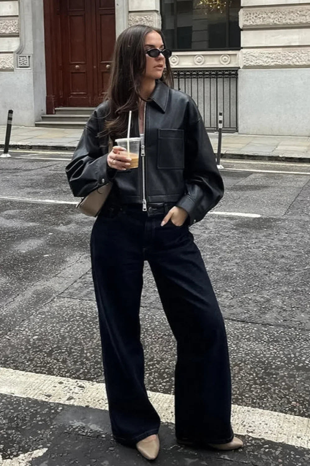 Loose Fit Matte Leather Short Jacket