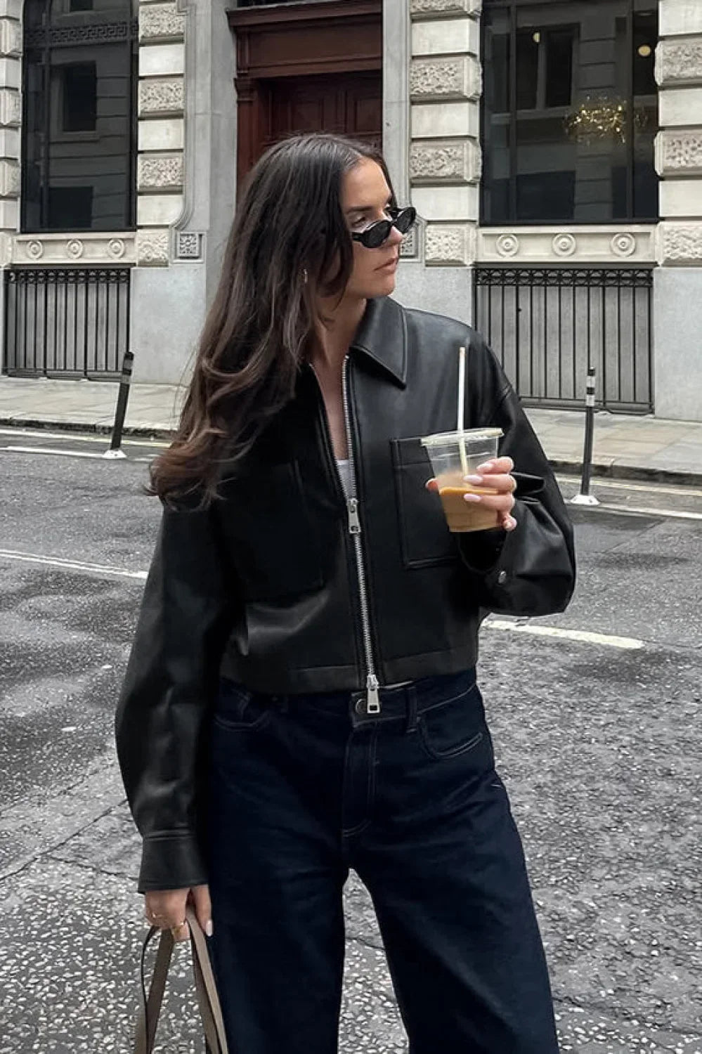 Loose Fit Matte Leather Short Jacket