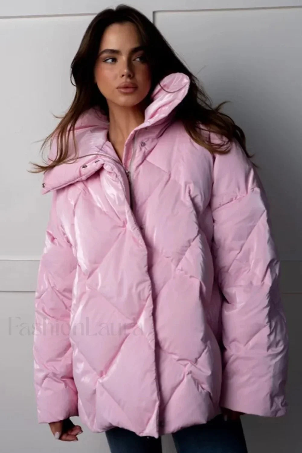 Loose Fit Quilted Cotton Jacket Pink / S