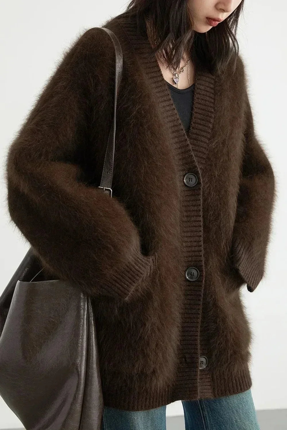 Loose Fit Rabbit Hair Knit Cardigan