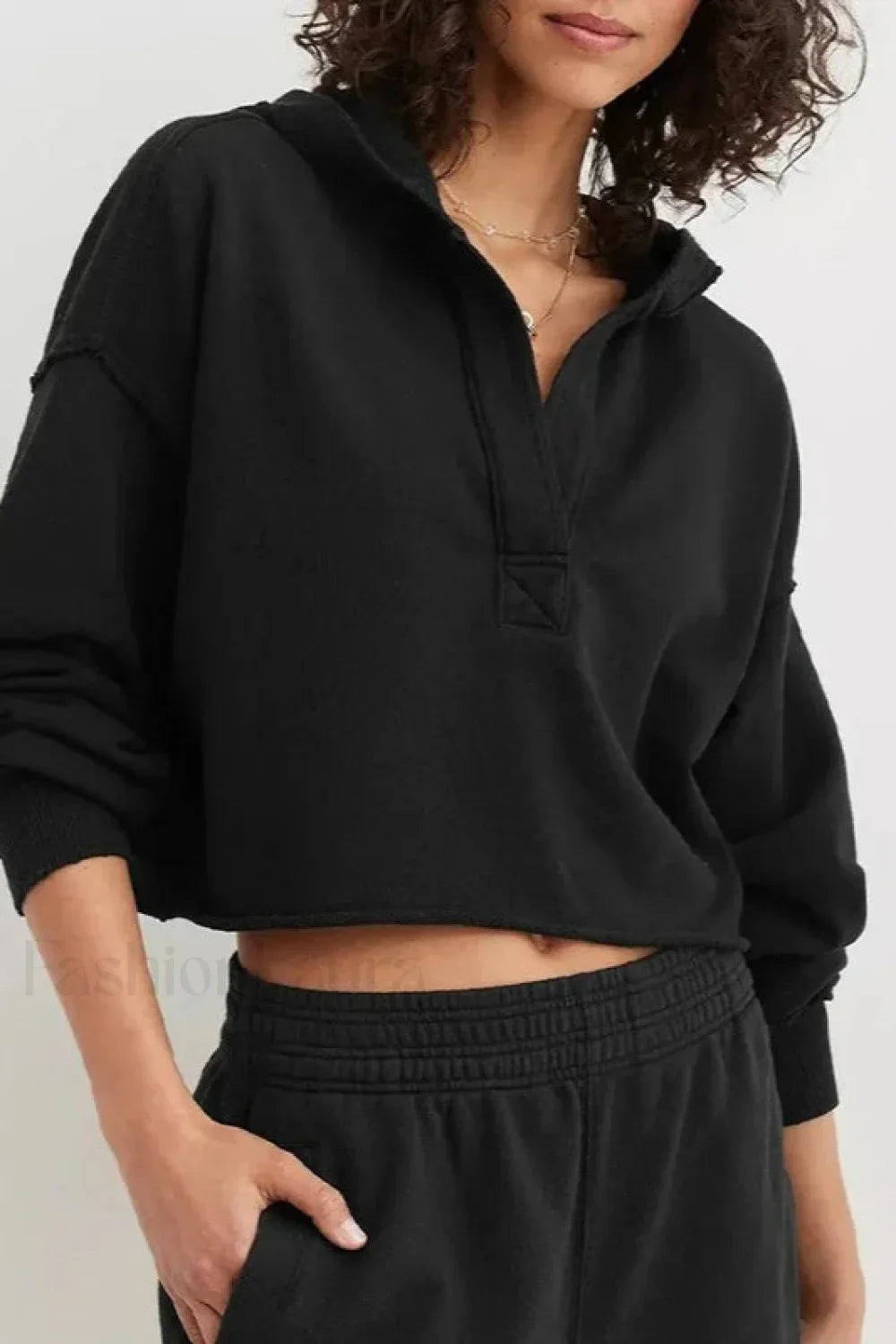 Loose Fit V-Neck Hooded Hoodie