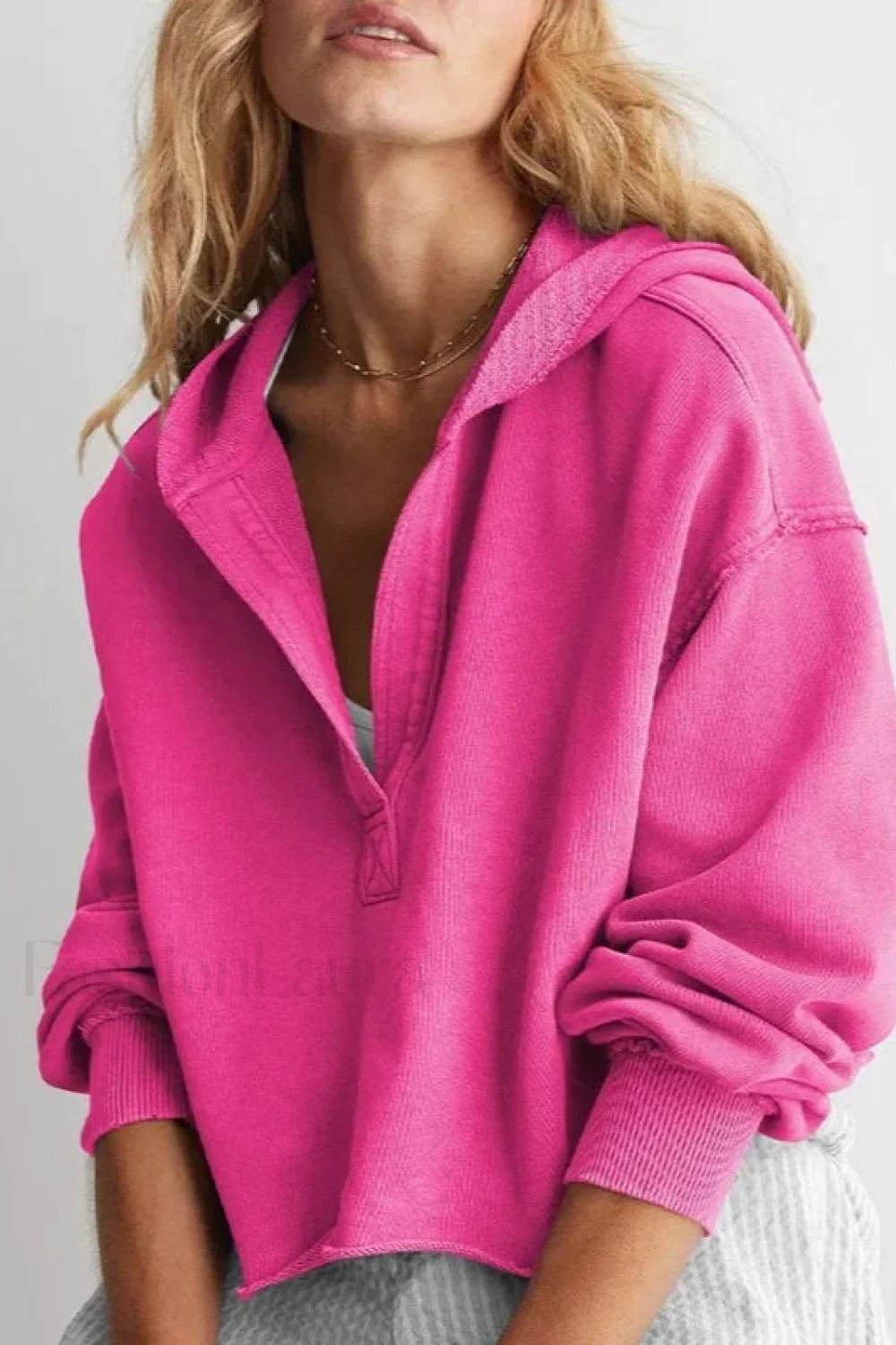 Loose Fit V-Neck Hooded Hoodie