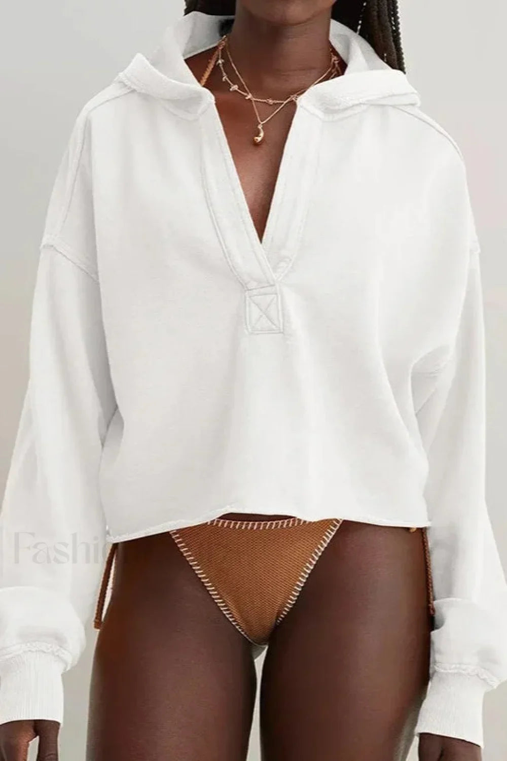 Loose Fit V-Neck Hooded Hoodie